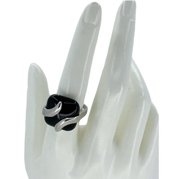 Onyx Sterling Silver Cocktail Ring Vine Tendrils Setting Size 8.25” - Picture 1 of 9